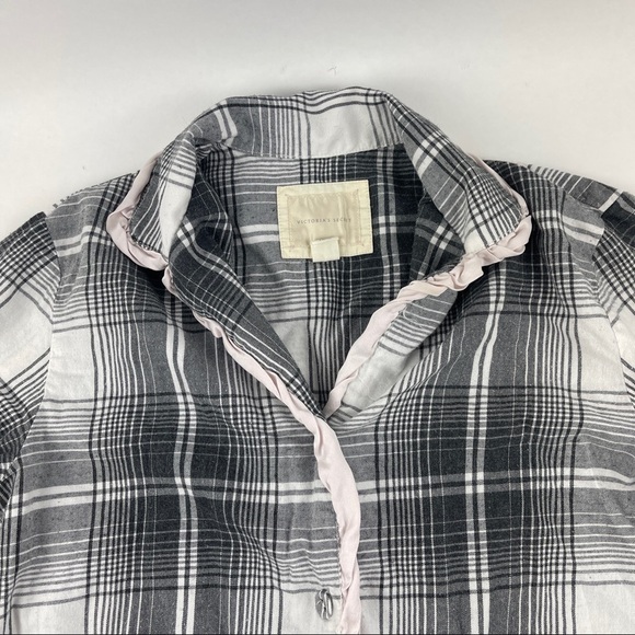 Victorias Secret Sleep Shirt Womens Small Gray Plaid Button Up - Picture 3 of 8